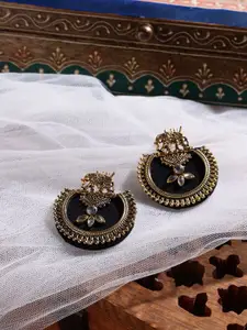 PANASH Gold-Plated Elephant Shaped Stone Studded Drop Earrings