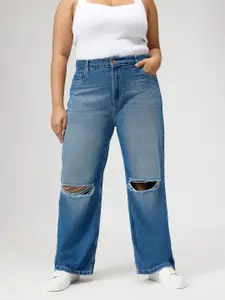 FREAKINS Women Straight Fit High-Rise Slash Knee Cotton Jeans