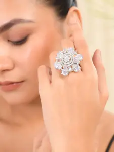 Silvermerc Designs Silver-Plated American Diamond-Studded Cocktail Finger Ring