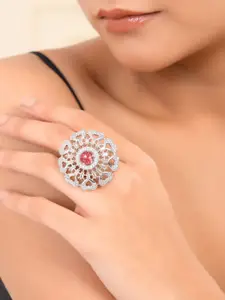 Silvermerc Designs Silver-Plated American Diamond-Studded Cocktail Finger Ring