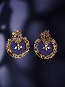PANASH Gold-Plated Elephant Shaped Stone Studded Drop Earrings
