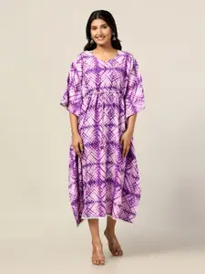 BAESD Tie and Dye Print Kimono Sleeve Kaftan A-Line Maxi Dress