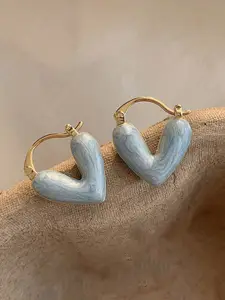 KRENOZ Gold Plated Heart Shaped Anti Allergy Hoop Earrings
