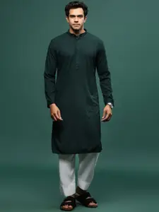 Sangria Floral Embroidered Mandarin Collar Chikankari Straight Kurta