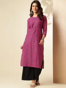 Anouk Rustic Geometric Printed V-Neck Pure Cotton Straight Kurta