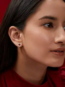 MINUTIAE Silver Plated Heart Shaped Kundan Studs