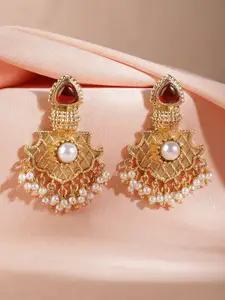Rubans 22K Gold Plated Ruby & Pearl Studded & Beaded Handcrafted Traditional Chandbali