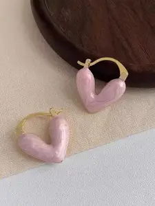 KRENOZ Gold Plated Heart Shaped Anti Allergy Hoop Earrings