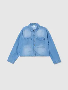 max Girls Spread Collar Faded Cotton Casual Shirt