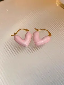 KRENOZ Gold Plated Heart Shaped Anti Allergy Hoop Earrings