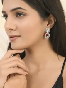 Silvermerc Designs Silver-Plated American Diamond Studded Circular Brass Drop Earrings