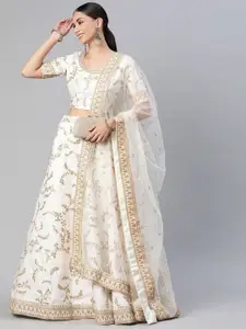 FABPIXEL Floral Embroidered Semi-Stitched Lehenga & Unstitched Blouse With Dupatta