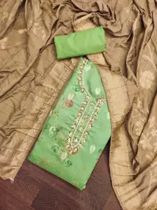 MANVAA Embellished Beads & Stones Organza Unstitched Dress Material