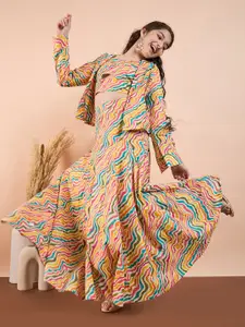 Stylo Bug Girls Printed Kalamkari Ready to Wear Cotton Lehenga & Choli