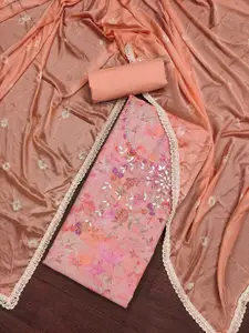 MANVAA Floral Printed Beaded Unstitched Dress Material