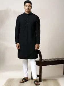 Be Desi Paisley Embroidered Mandarin Collar Georgette Straight Kurta With Pyjama