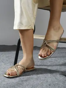 Inc 5 Women Embellished Strappy Open Toe Flats