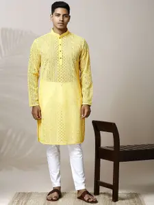 Be Desi Paisley Embroidered Thread Work Semi Sheer Straight Kurta with Pyjamas