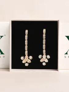 XPNSV Timeless Gold Plated Cubic Zirconia Studded Drop Earrings