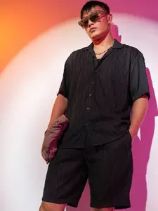 Campus Sutra Self-Desig Shirt Collar Shirt With Short Co-Ords