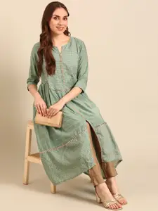 Anouk Checked Gotta Patti Chanderi Silk A-Line Kurta