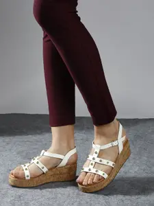 Inc 5 Embellished Open Toe Wedge Heels Sandals With Buckles