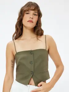 Koton Women Solid Shoulder Straps Linen Top