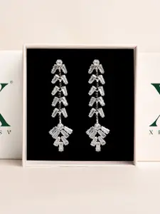 XPNSV Luminous Silver-Plated Stone Studded Drop Earrings