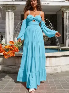 StyleCast Women Shoulder Straps Puff Sleeves Fit and Flare Dress