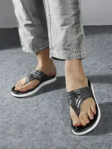 Inc 5 Women Textured T-Strap Flats