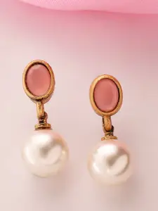 ADIVA Gold-Plated Stone Studded & Beaded Classic Drop Earrings