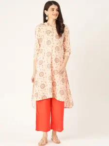 Anouk Women Ethnic Motifs Printed Keyhole Neck Mirror Work Liva Kurta