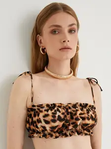 Koton Women Animal Printed Shoulder Straps Viscose Rayon Top