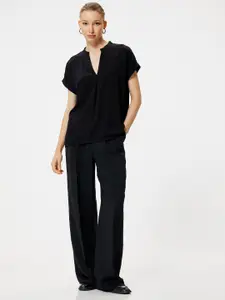 Koton Women Solid Mandarin Collar Viscose Rayon Top