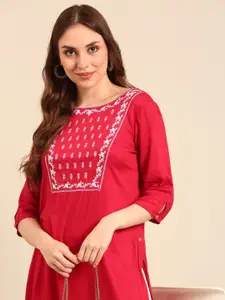 Anouk Floral Yoke Design Round Neck Straight Kurta