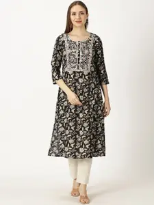 Saffron Threads Floral Printed Round Neck Pure Cotton A-Line Kurta