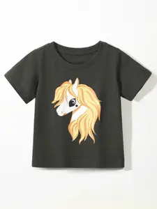 StyleCast Girls Printed Drop-Shoulder Sleeves Applique T-shirt