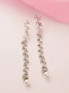 ADIVA Silver-Plated AD Studded & Beaded Classic Drop Earrings