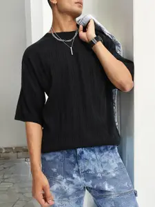 Kook N Keech Textured Stripes Cable Knit Oversized T-shirt