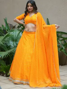 FABPIXEL Leheriya Printed Semi-Stitched Lehenga & Unstitched Blouse With Dupatta