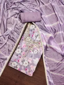 MANVAA Floral Embellished Beads and Stones Unstitched Dress Material