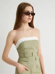 Koton Women Colourblocked Round Neck Cotton Top