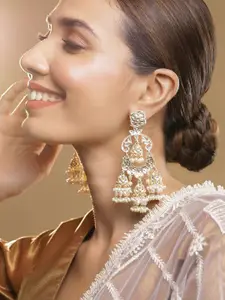 Rubans 22K Gold-Plated Kundan & Pearl Studded Oversized Dangle Jhumka Earrings