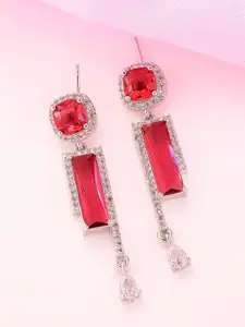 ADIVA Silver Plated American Diamond Classic Drop Earrings