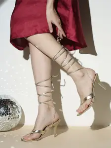 Inc 5 Open Toe Stiletto Heels Gladiators With Lace- Up