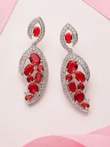 ADIVA Silver-Plated AD Studded Leaf Shaped Drop Earrings