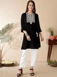 Anouk Floral Embroidered Flared Sleeves Thread Work Straight Kurta