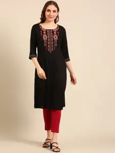 Anouk Floral Embroidered Pure Cotton Straight Kurta