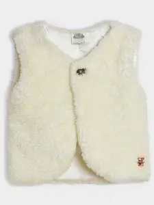 MiArcus Girls Self Design Fluffy Knitted V-Neck Sleeveless Shrug