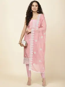 Meena Bazaar Floral Embroidered Chanderi Unstitched Dress Material